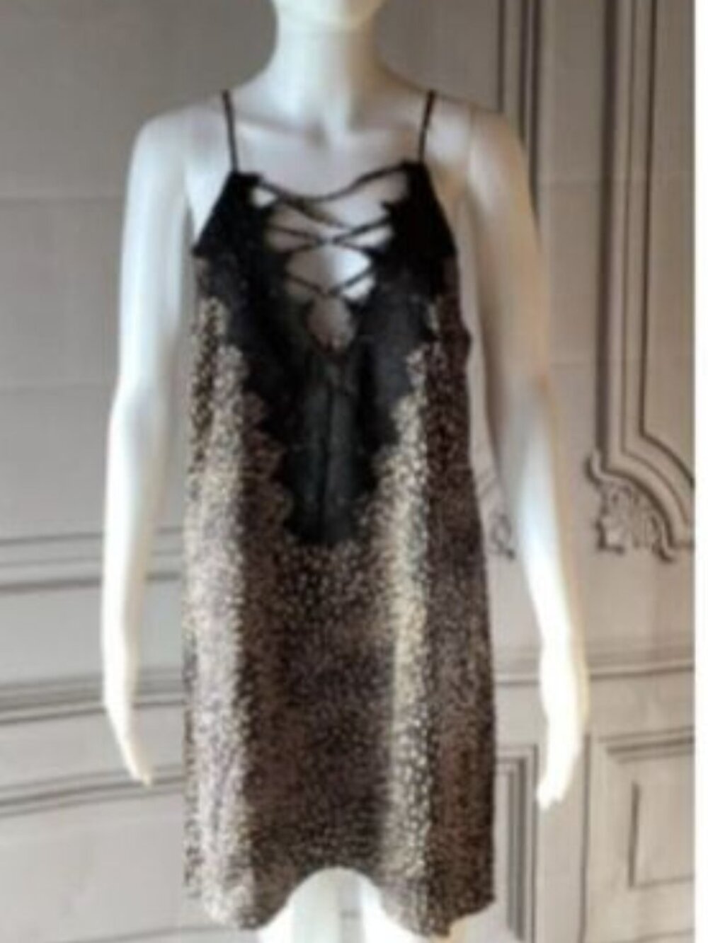 En Creme ✨ Leopard Crochet Lace Slip Dress Nightgown NWT Large